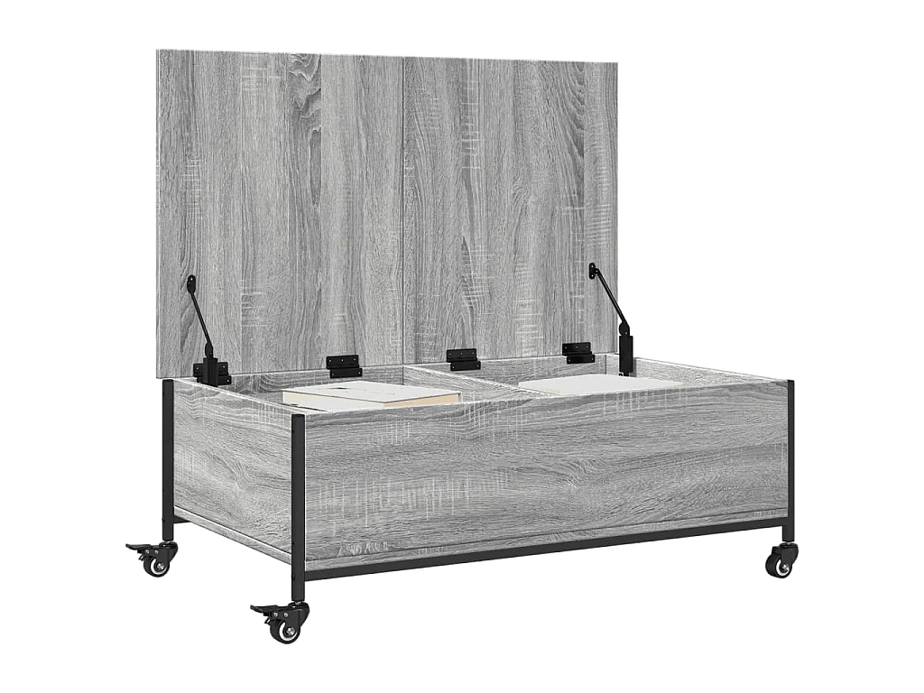 Table basse avec roulettes grise panneau de bois
