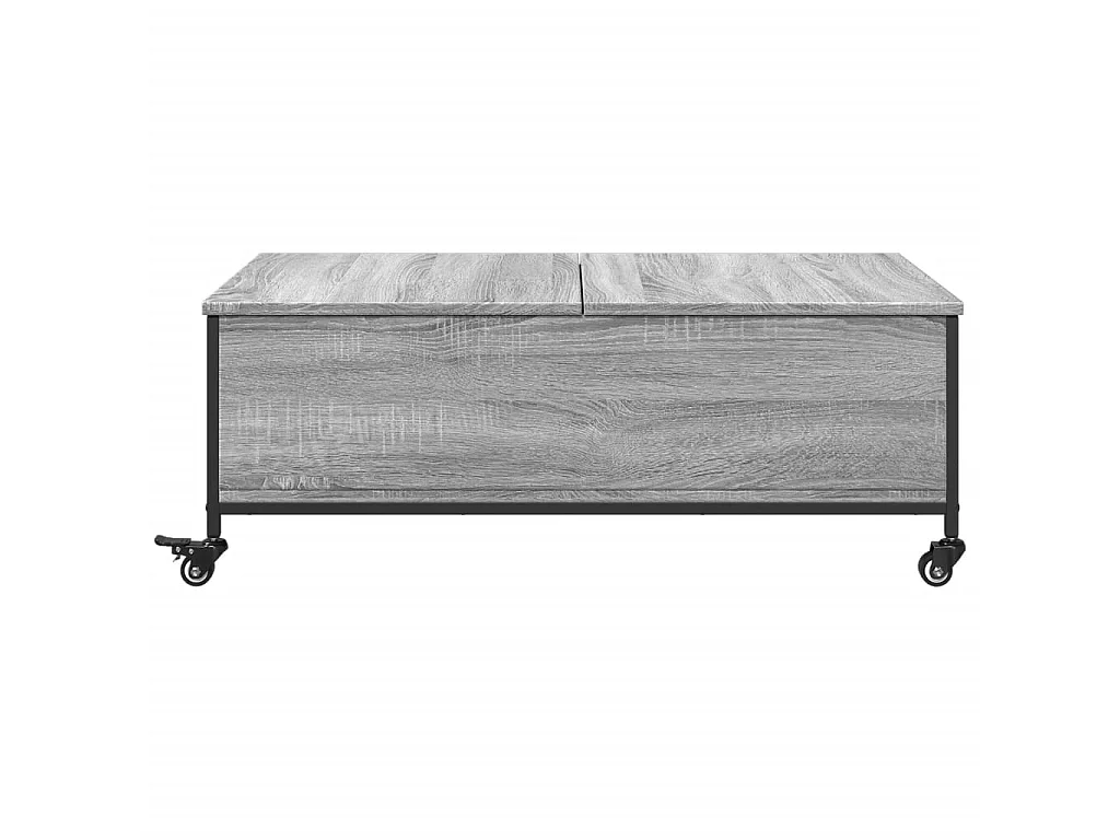 Table basse avec roulettes grise panneau de bois
