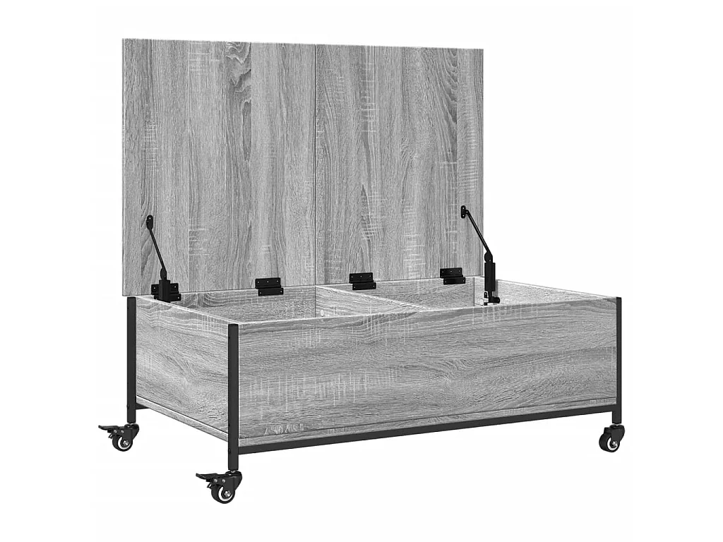 Table basse avec roulettes grise panneau de bois