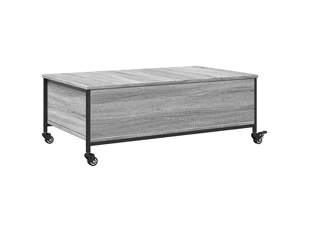 Table basse avec roulettes grise panneau de bois