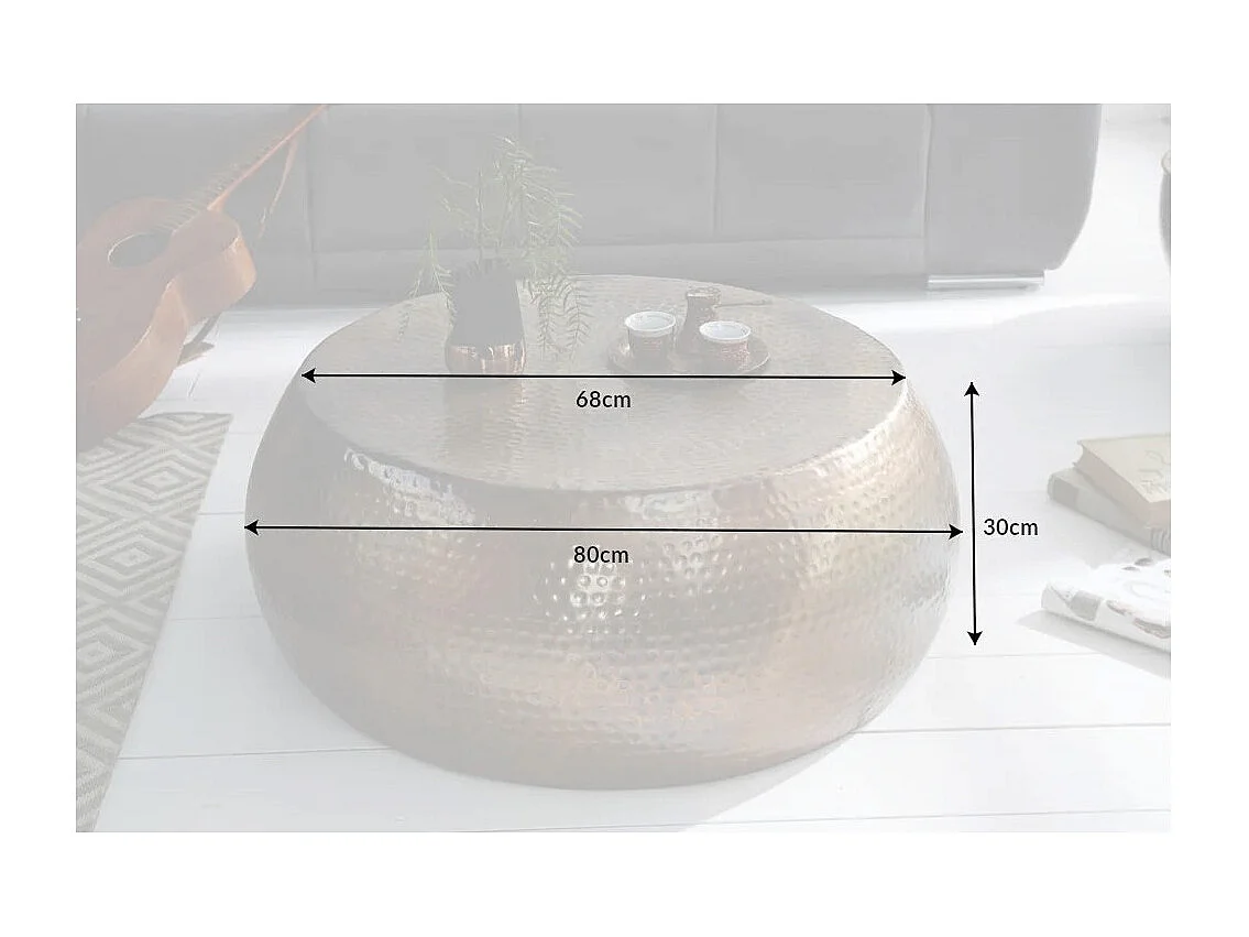 Mesa baja TRIANE marrón 80 cm – Aluminio martillado diseño brillante