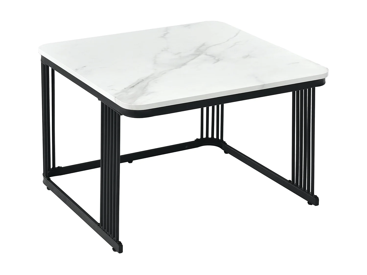 Set of 2 nesting coffee tables with shelf - side table with marble veneer - metal legs - white and black