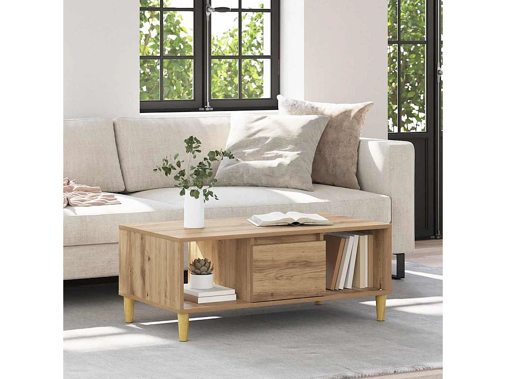 Table basse Chêne artisanal 90 x 50 x 26,5 cm Bois d'ingénierie