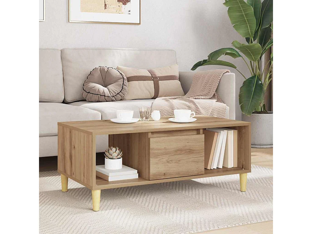Mesa de centro de roble artisan, 90 × 50 × 26,5 cm