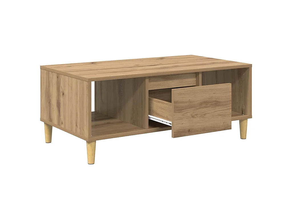 Mesa de centro de roble artisan, 90 × 50 × 26,5 cm