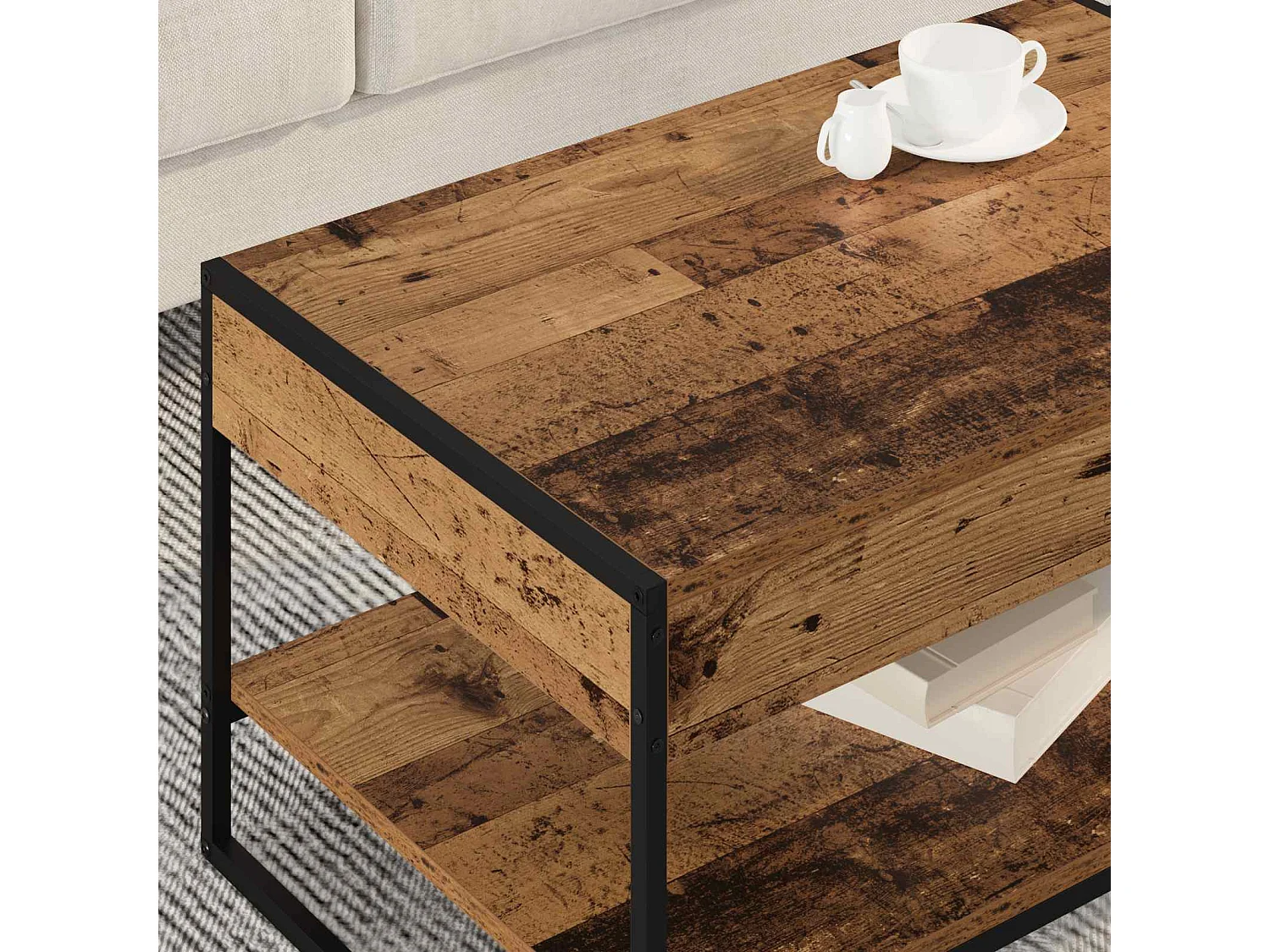 Mesa de centro de madera vieja con tablero de madera 80 × 50 × 40 cm