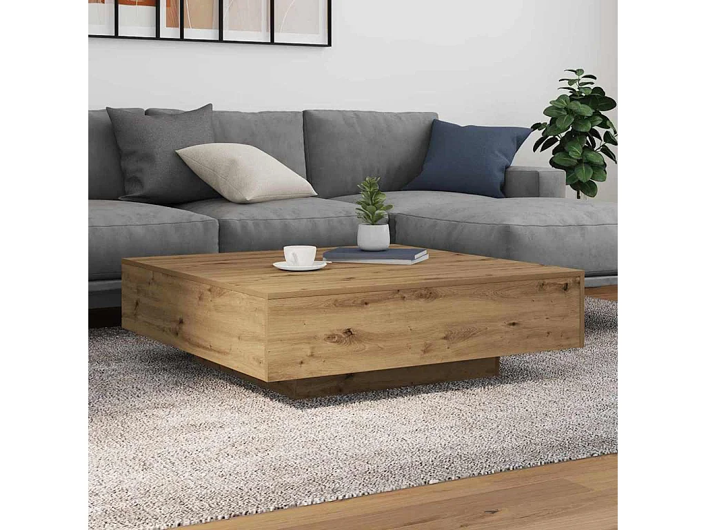 Table basse Chêne artisanal 100 x 100 x 31 cm Bois d'ingénierie