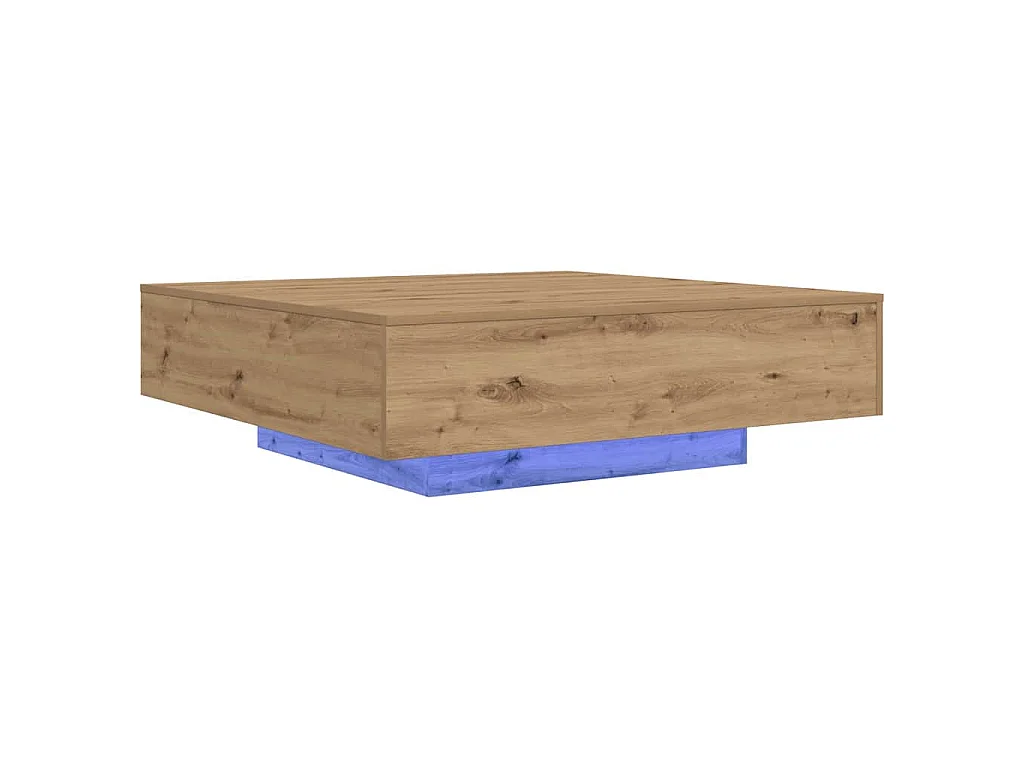 Mesa de centro con luces LED de roble artisan, para salón, 100 × 100 × 31 cm