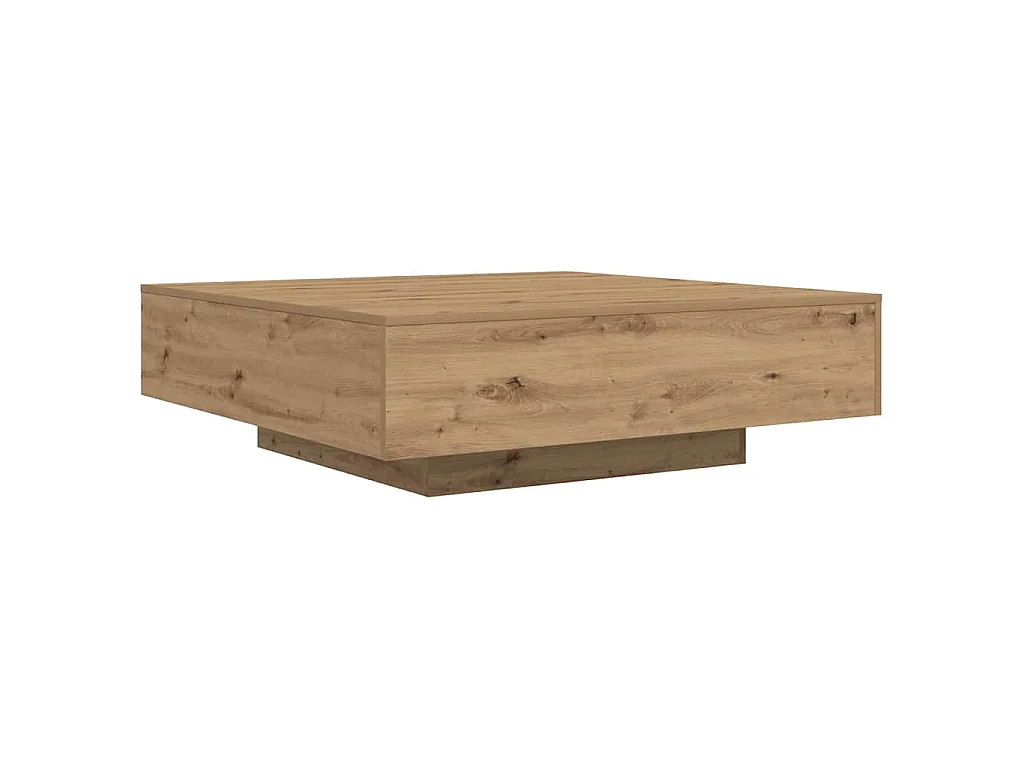 Mesa de centro con luces LED de roble artisan, para salón, 100 × 100 × 31 cm