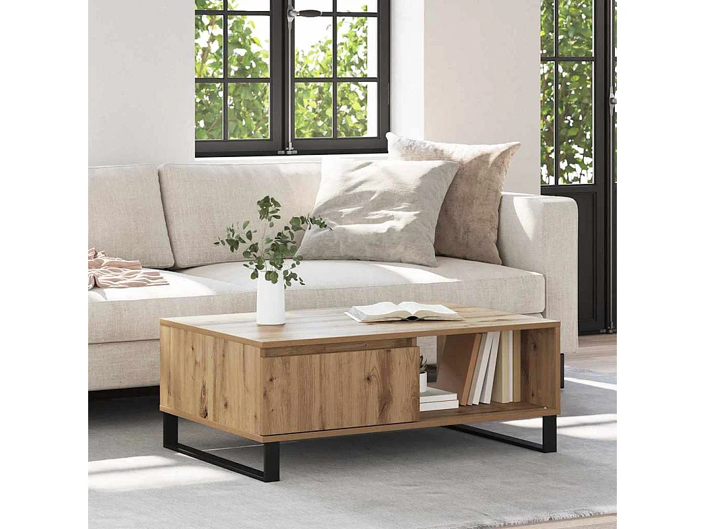 Table basse Chêne artisanal 90 x 60 x 35 cm Bois d'ingénierie