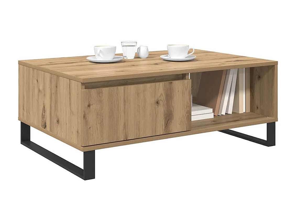 Table basse Chêne artisanal 90 x 60 x 35 cm Bois d'ingénierie