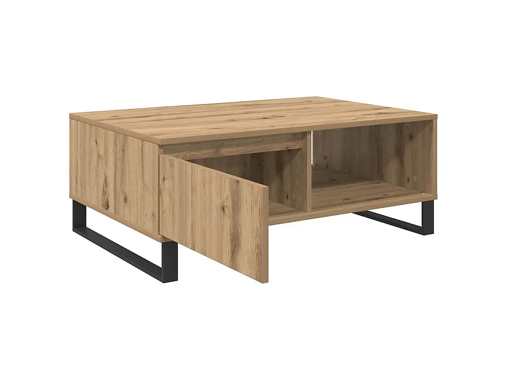 Mesa de centro de madera contrachapada roble artisan, 90 × 60 × 35 cm
