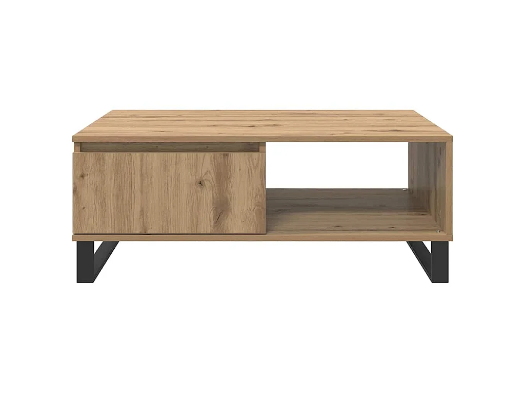 Mesa de centro de madera contrachapada roble artisan, 90 × 60 × 35 cm