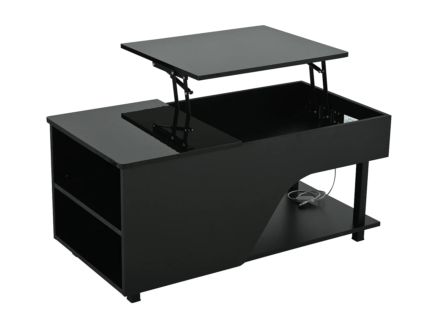 Hæve/sænke sofabord 100x50x46 cm - med LED-belysning - skjult opbevaring - Blank finish - Metalben - Sort
