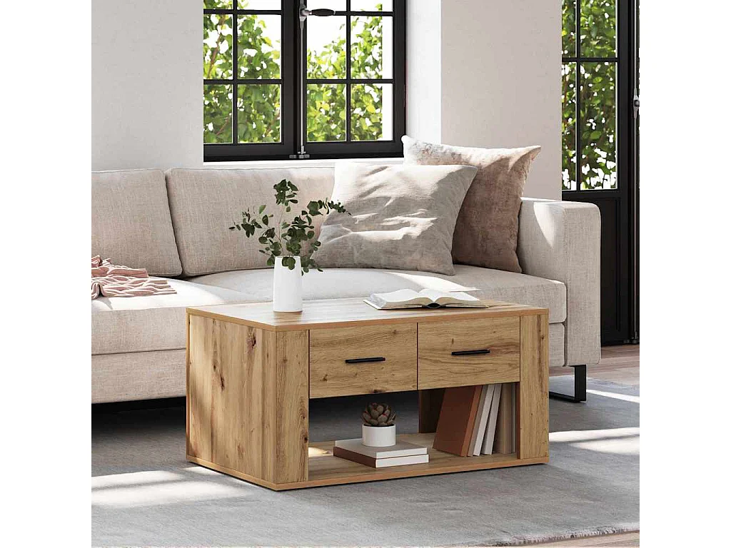 Table basse Chêne artisanal 80 x 50 x 40 cm Bois d'ingénierie
