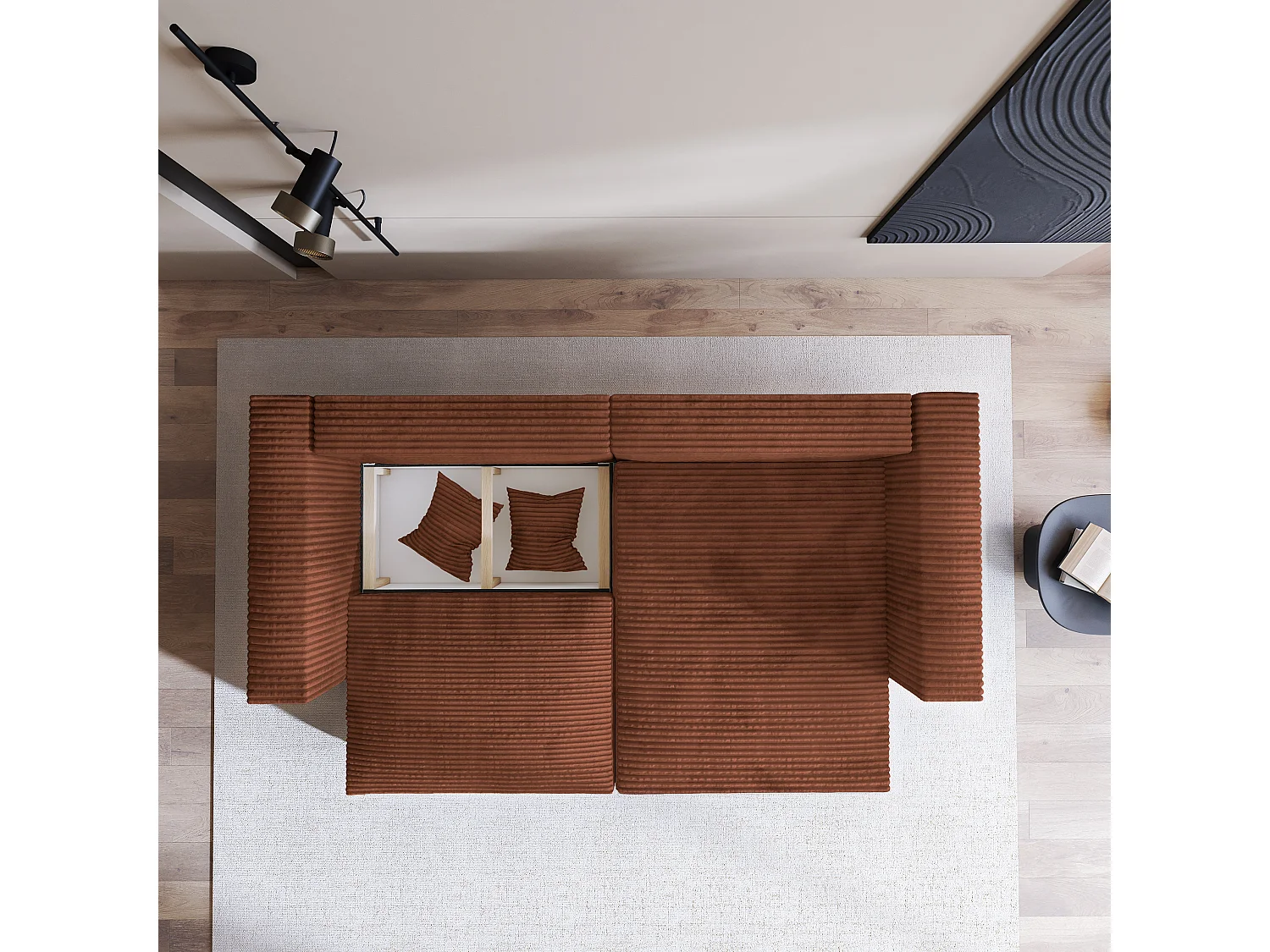 Canapé d'angle NERIO Marron en velours côtelé avec fonction de couchage