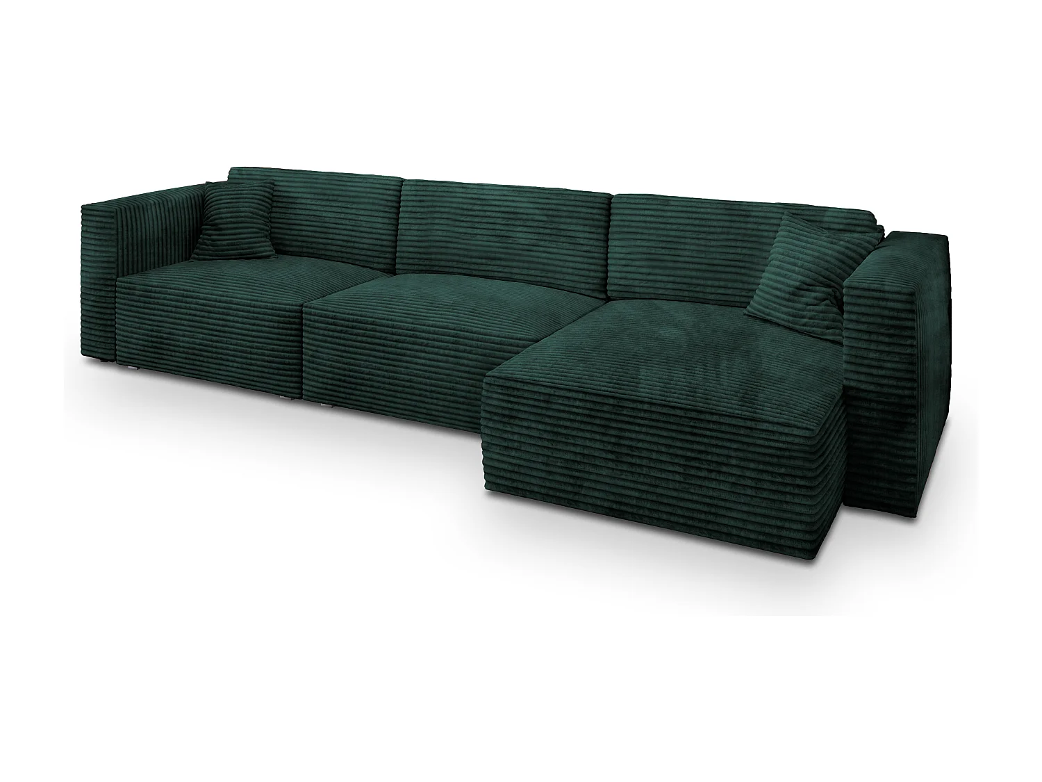 Canapé d'angle TOLMO Vert Sapin en velours côtelé avec fonction de couchage