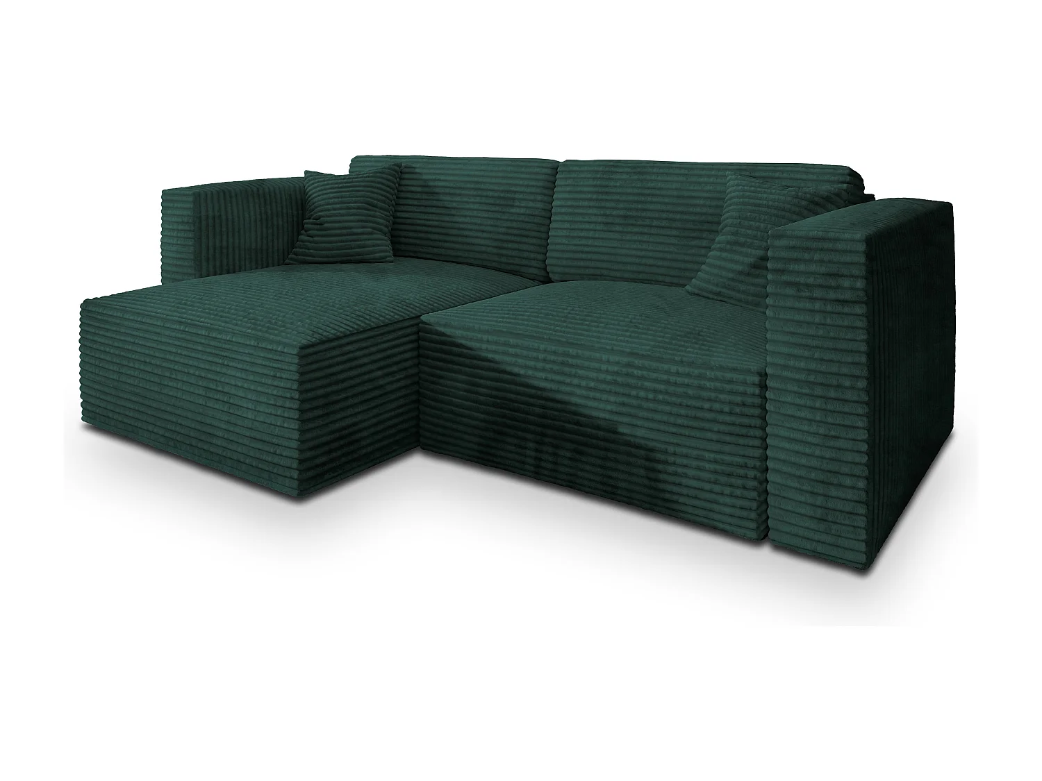 Canapé d'angle NERIO Vert Sapin en velours côtelé avec fonction de couchage