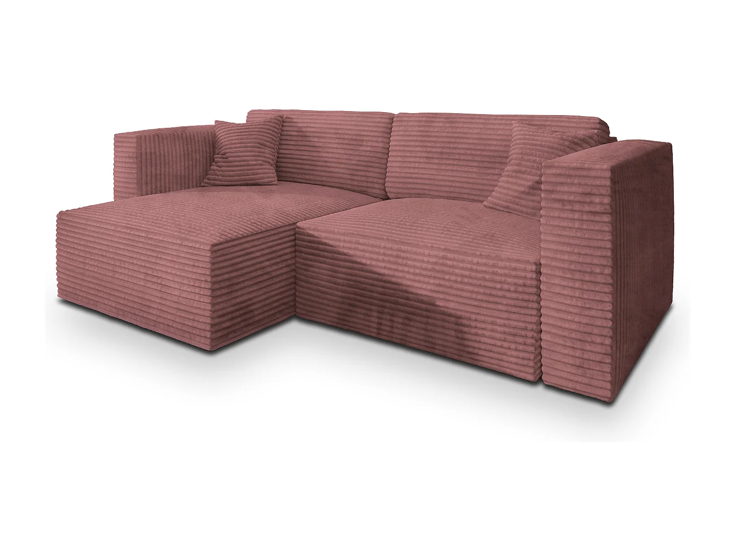 Canapé d'angle NERIO Rose en velours côtelé avec fonction de couchage