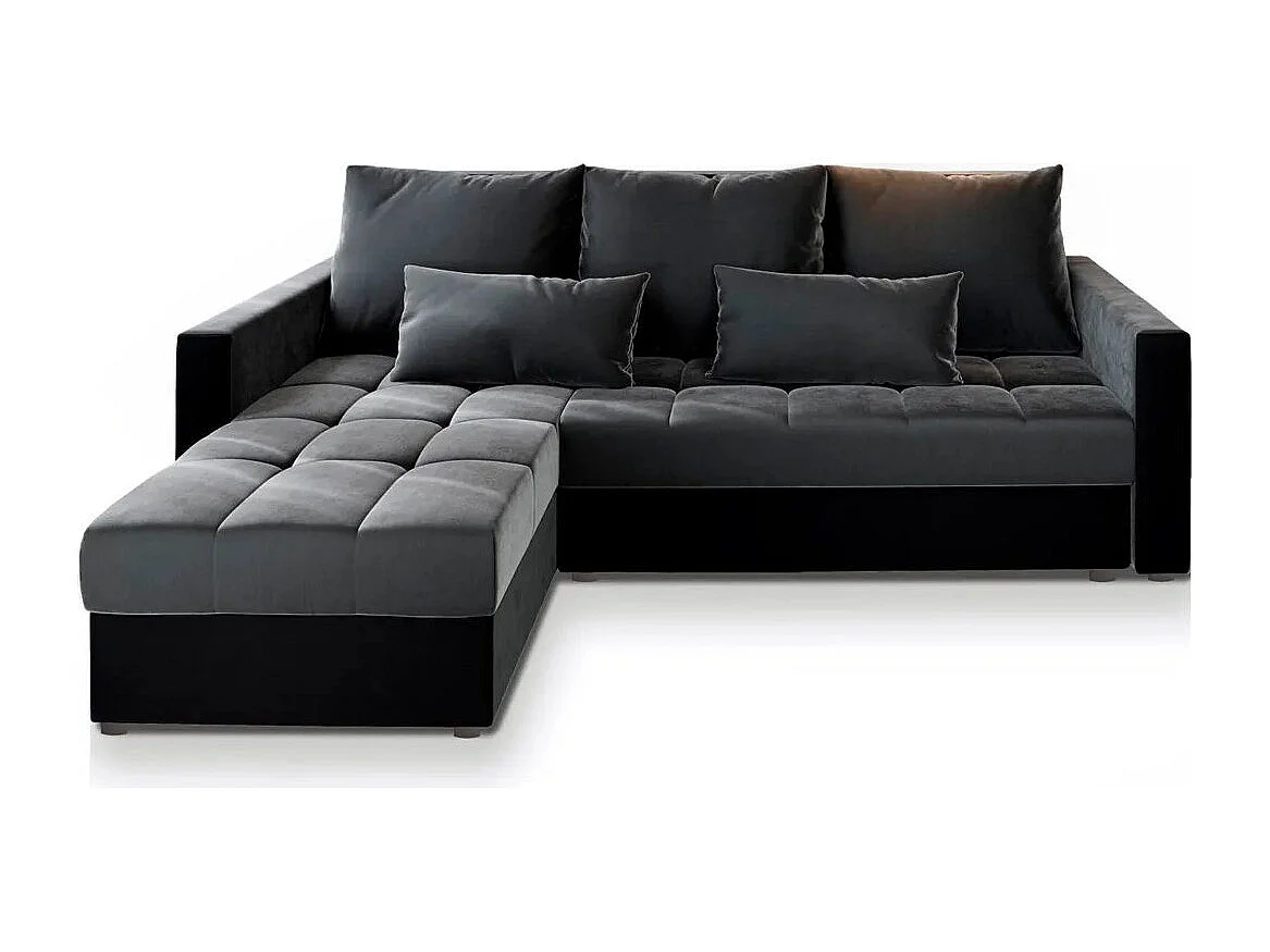 Canapé d'angle KOS PIK Gris en peluche avec fonction de couchage