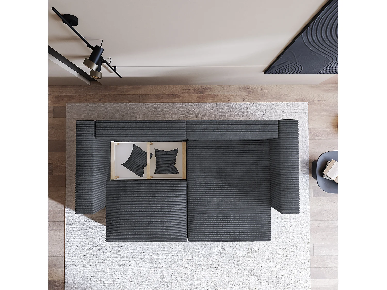 Canapé d'angle NERIO Gris en velours côtelé avec fonction de couchage