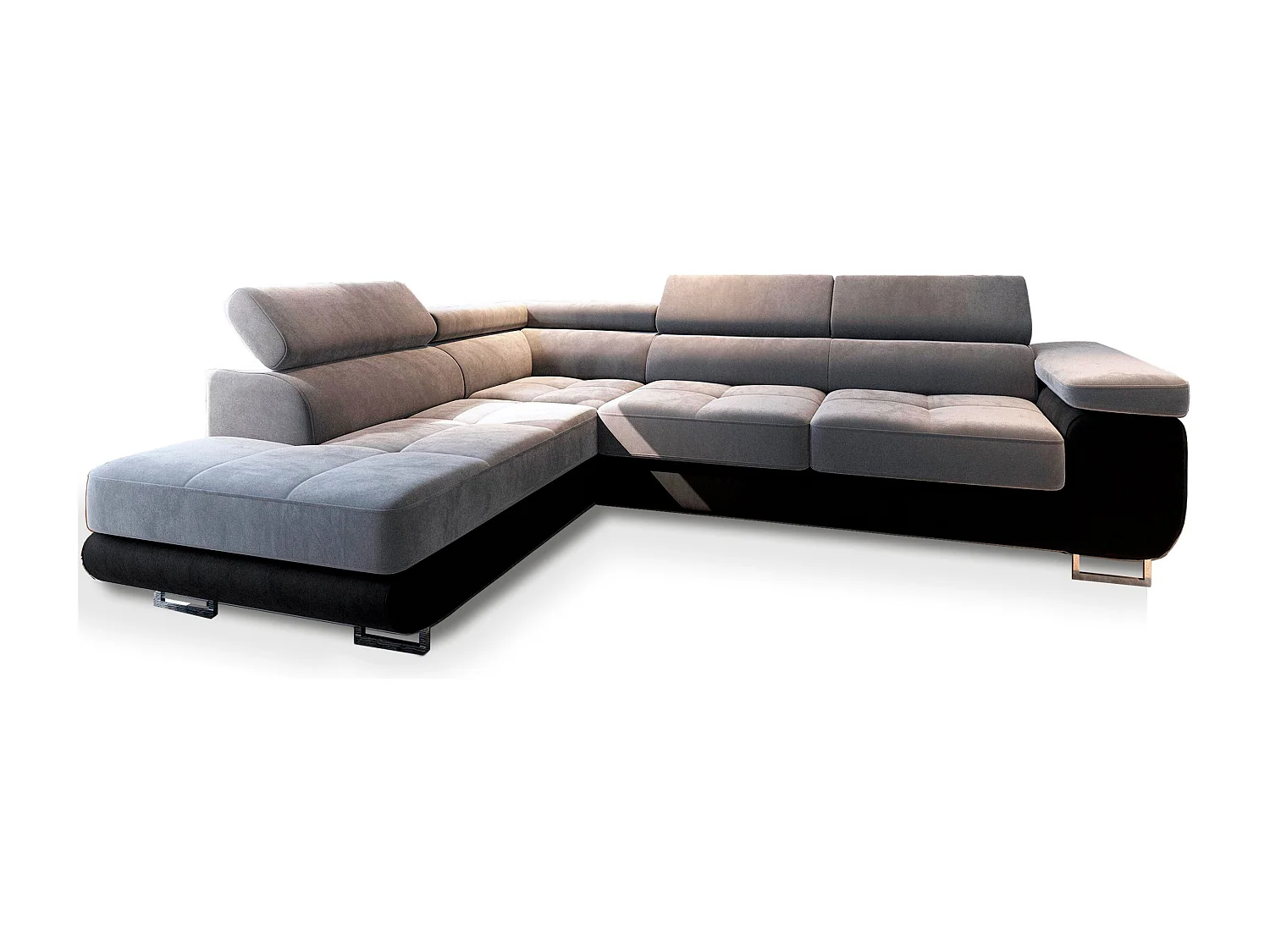 Canapé d'angle SELVA Gris clair en velours avec fonction de couchage