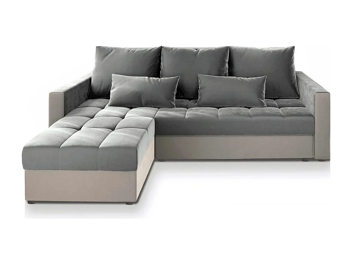 Canapé d'angle KOS PIK Gris clair en peluche avec fonction de couchage