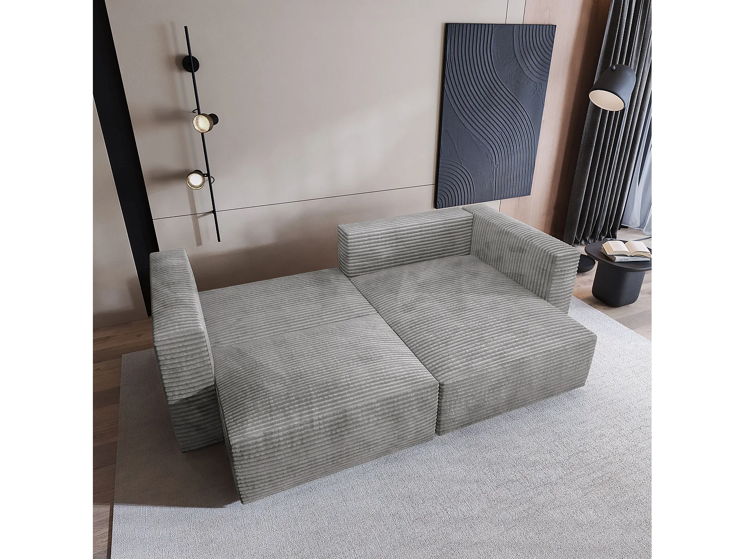 Canapé d'angle NERIO Gris clair en velours côtelé avec fonction de couchage