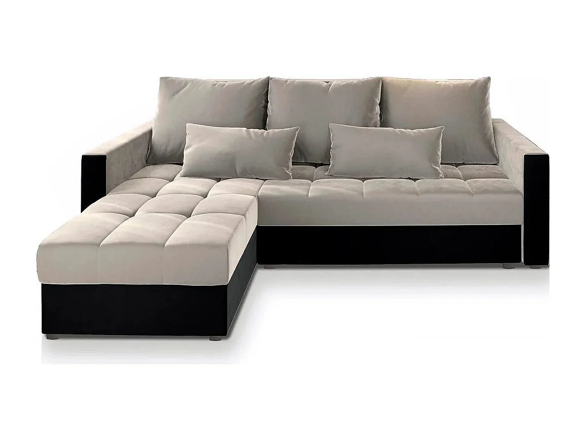 Canapé d'angle KOS PIK Beige en peluche avec fonction de couchage