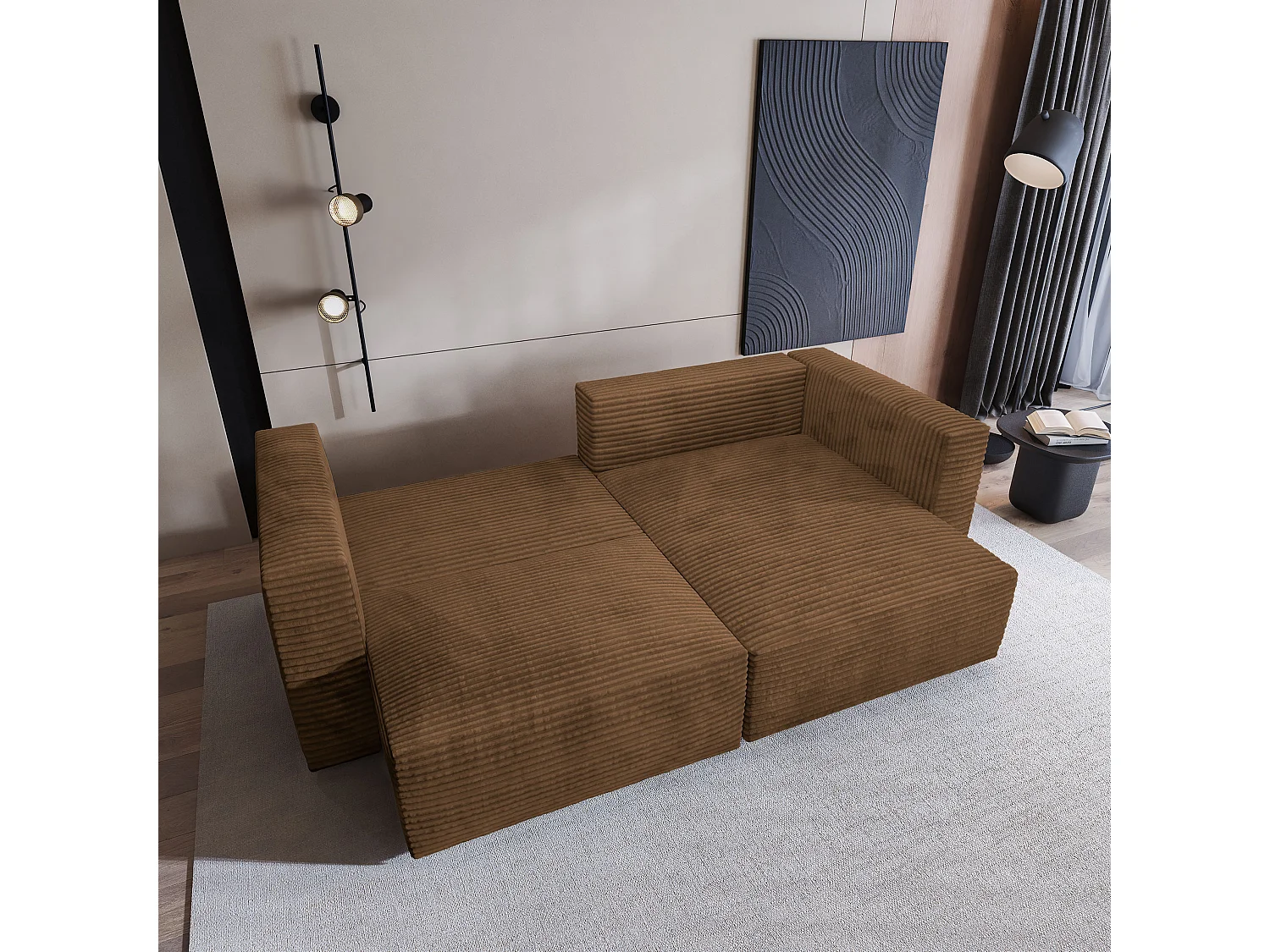 Canapé d'angle NERIO Cuivré en velours côtelé avec fonction de couchage