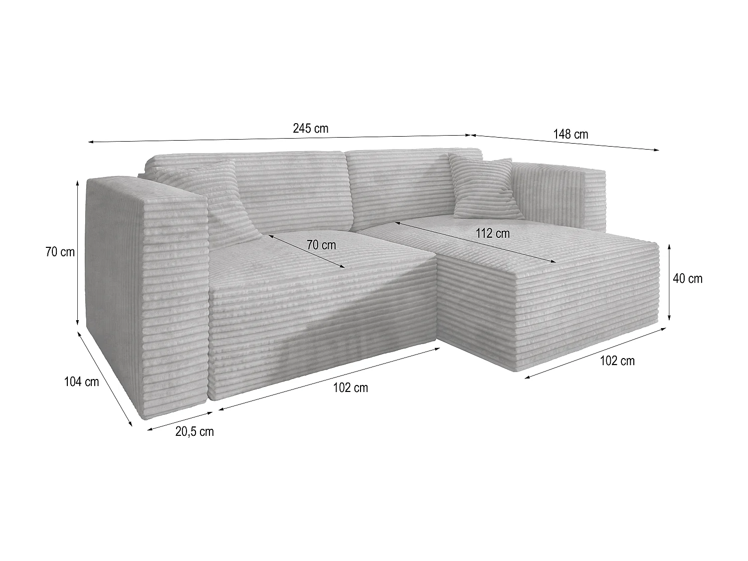 Canapé d'angle NERIO Cuivré en velours côtelé avec fonction de couchage
