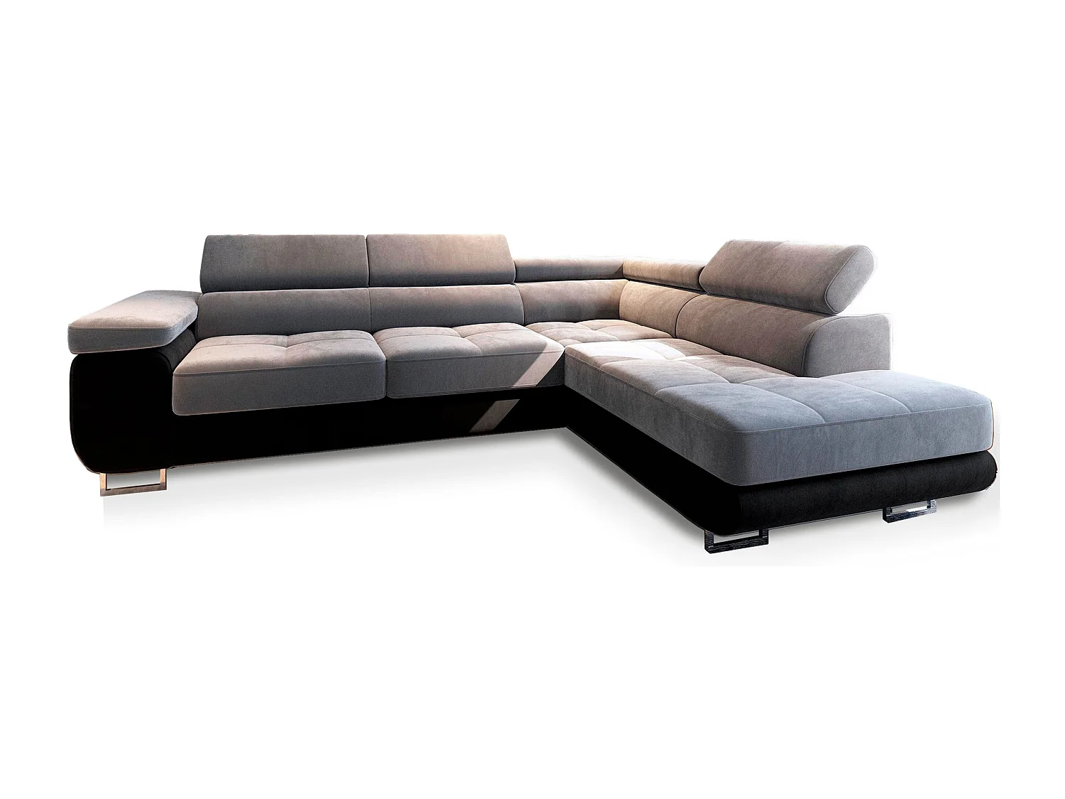Canapé d'angle SELVA Gris clair en velours avec fonction de couchage