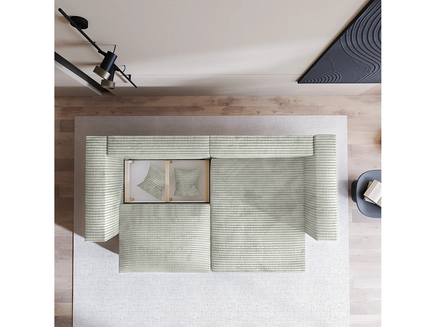 Canapé d'angle NERIO Gris clair en velours côtelé avec fonction de couchage