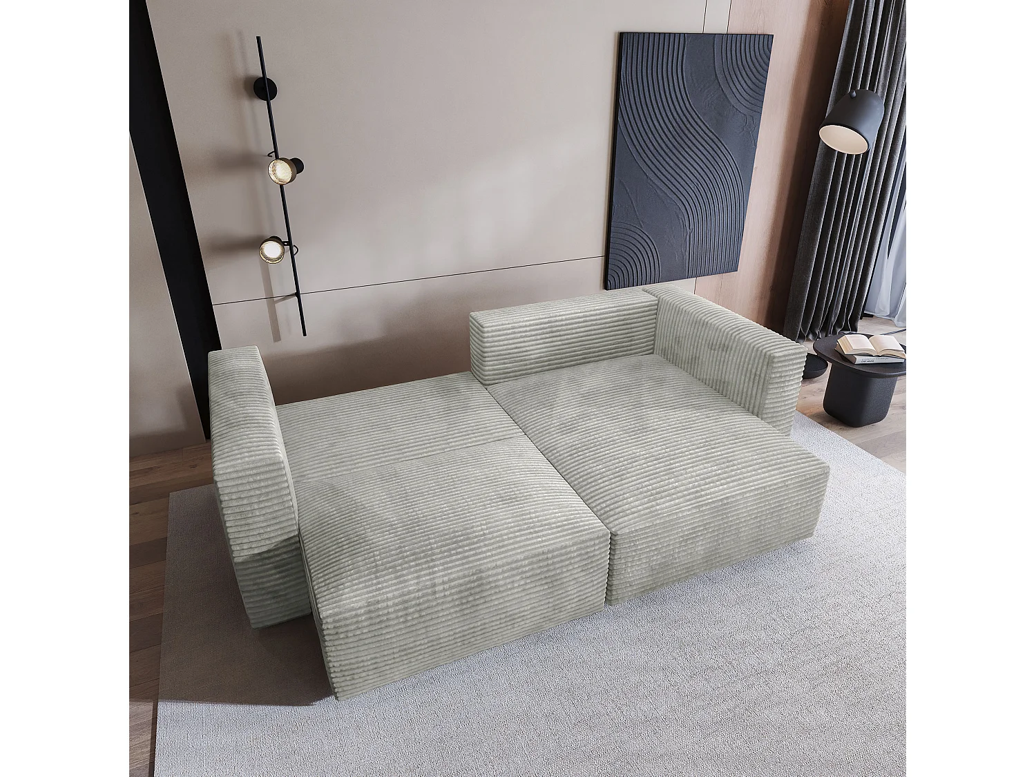 Canapé d'angle NERIO Gris clair en velours côtelé avec fonction de couchage