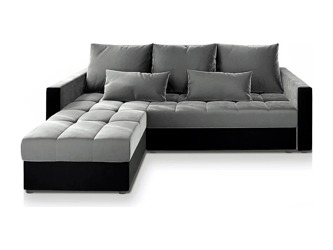 Canapé d'angle KOS PIK Gris clair en peluche avec fonction de couchage