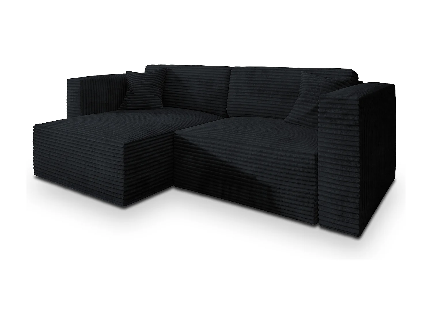 Canapé d'angle NERIO Noir en velours côtelé avec fonction de couchage