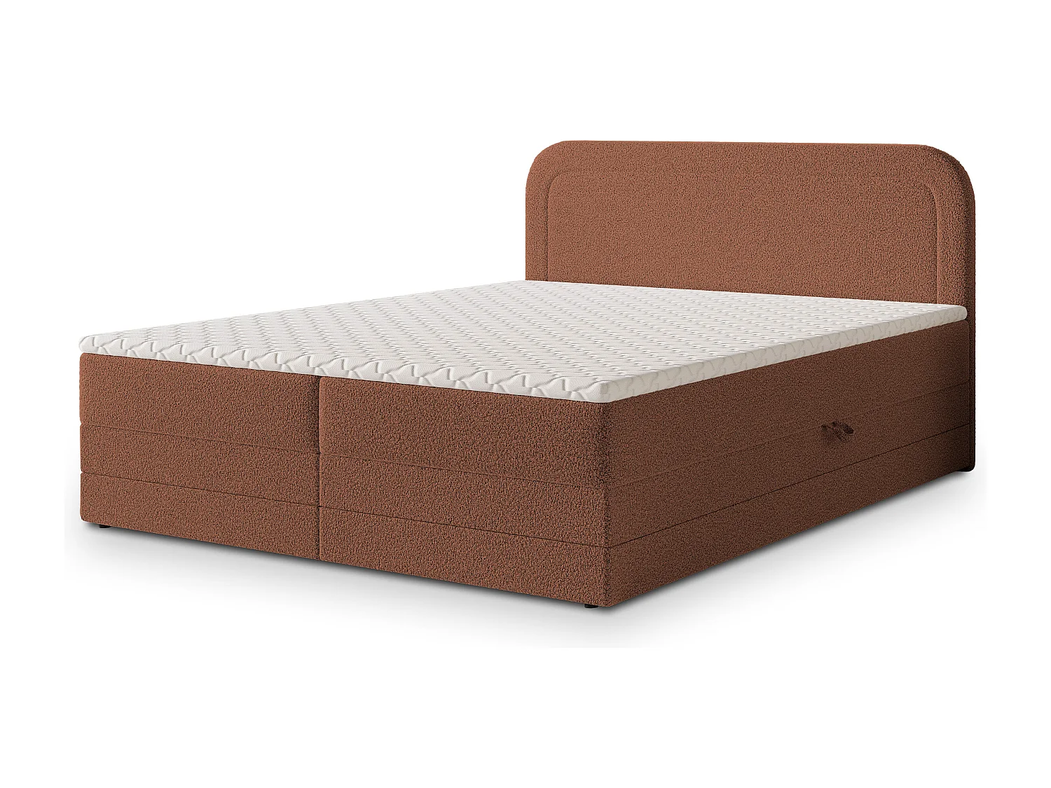 Lit continental ARMEL, 160x200 cm, Tissu bouclé, Terracotta