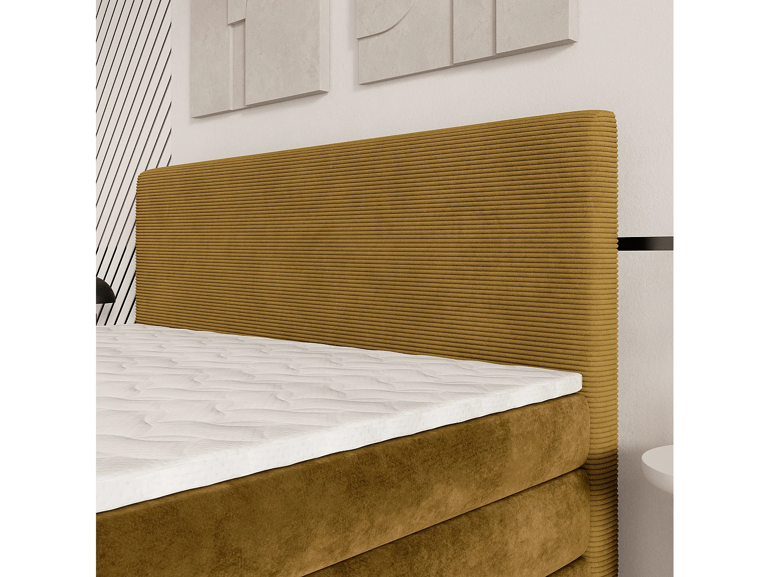 Lit continental MATERN, 160x200 cm, Tissu pelucheux, Jaune