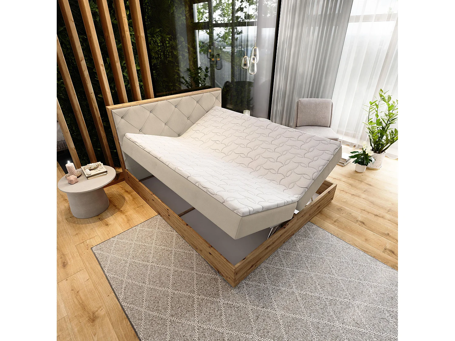 Boxspringbed FOSCO 180x200 cm Set met hoofdbord, bedbodem en matras, Beige