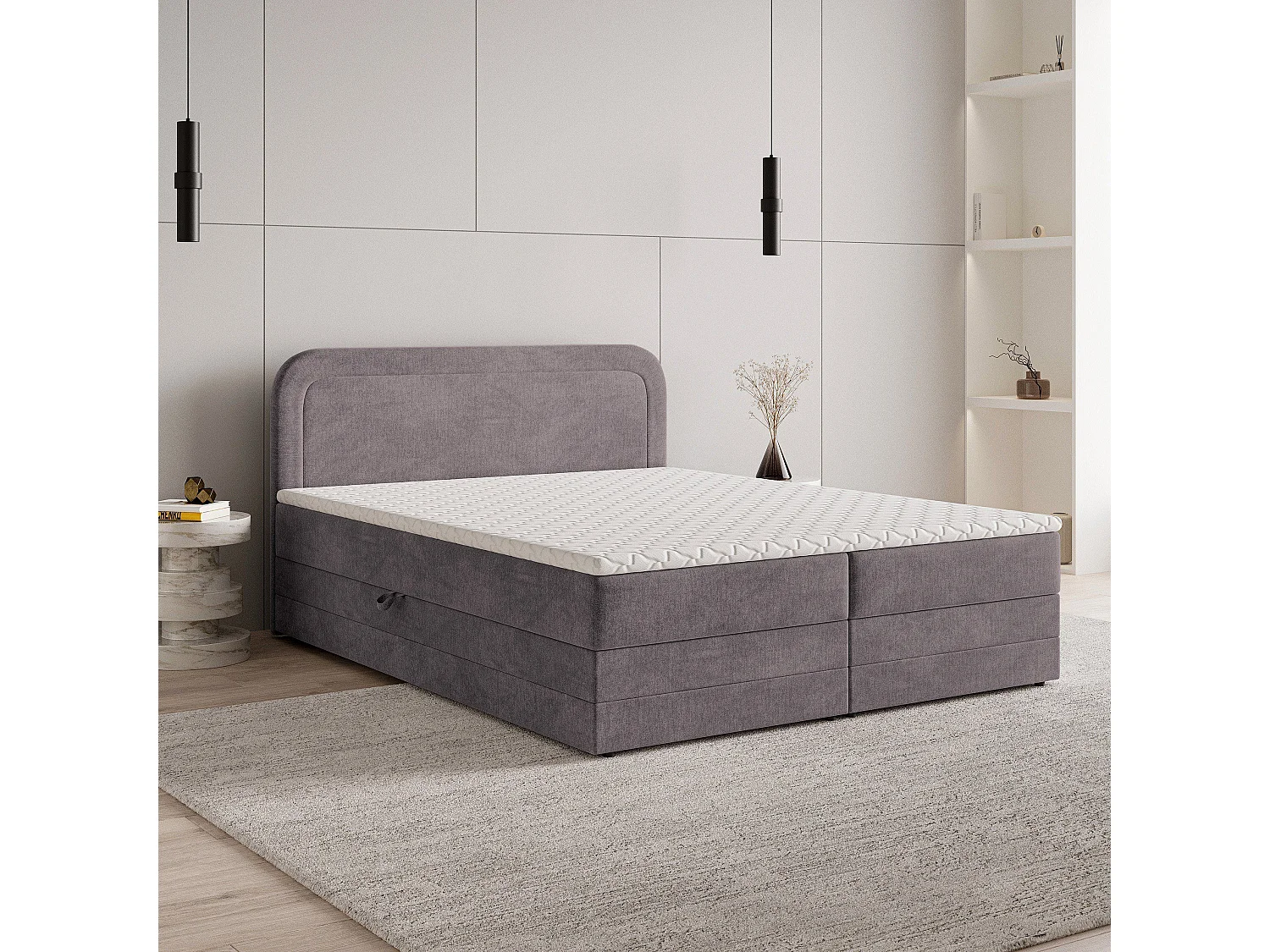 Lit continental ARMEL, 160x200 cm, Tissu velours, Violet