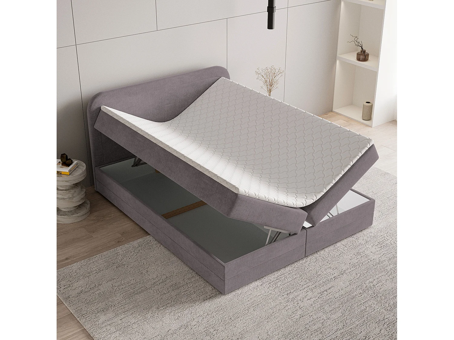 Lit continental ARMEL, 160x200 cm, Tissu velours, Violet