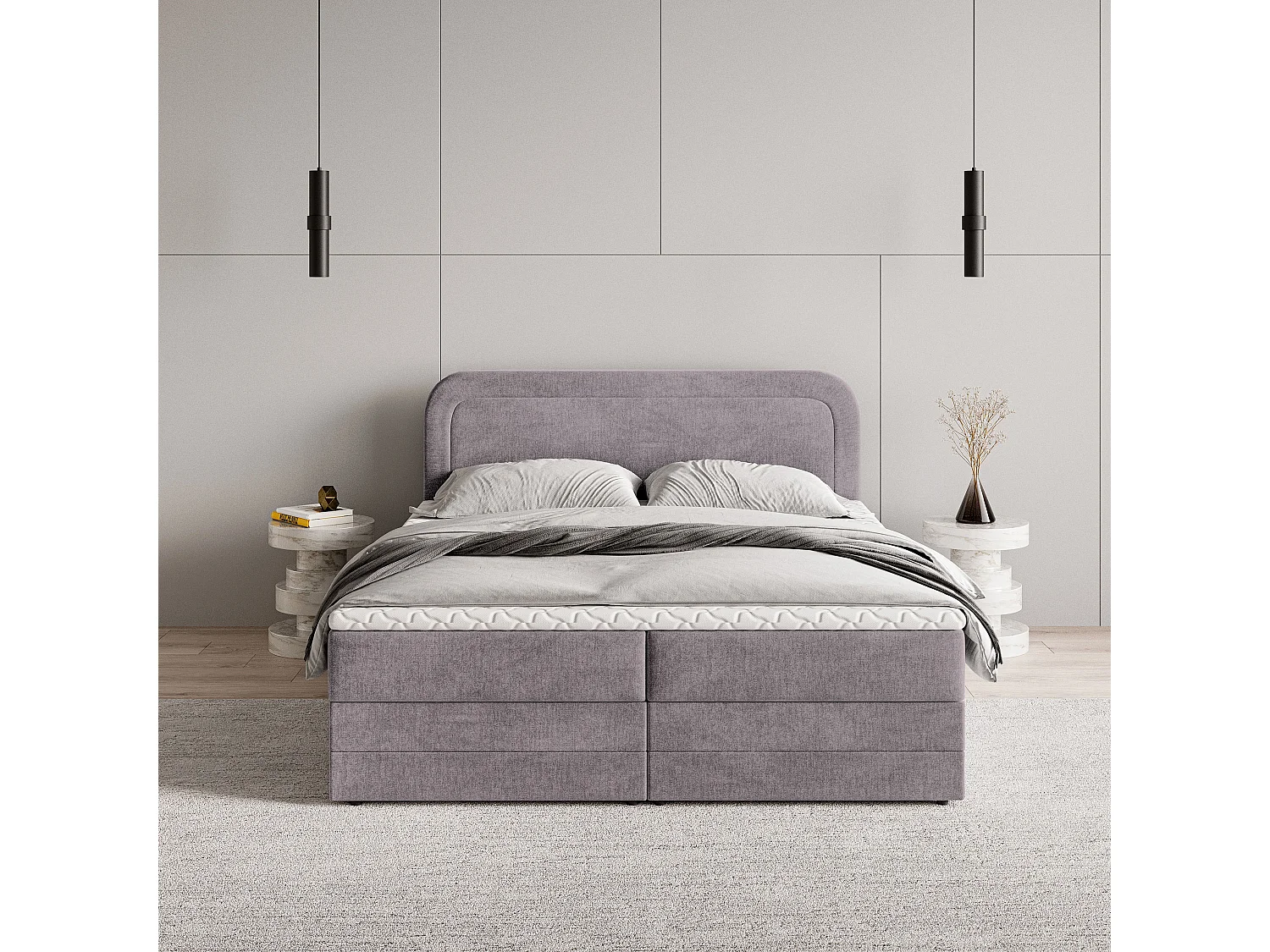 Lit continental ARMEL, 160x200 cm, Tissu velours, Violet
