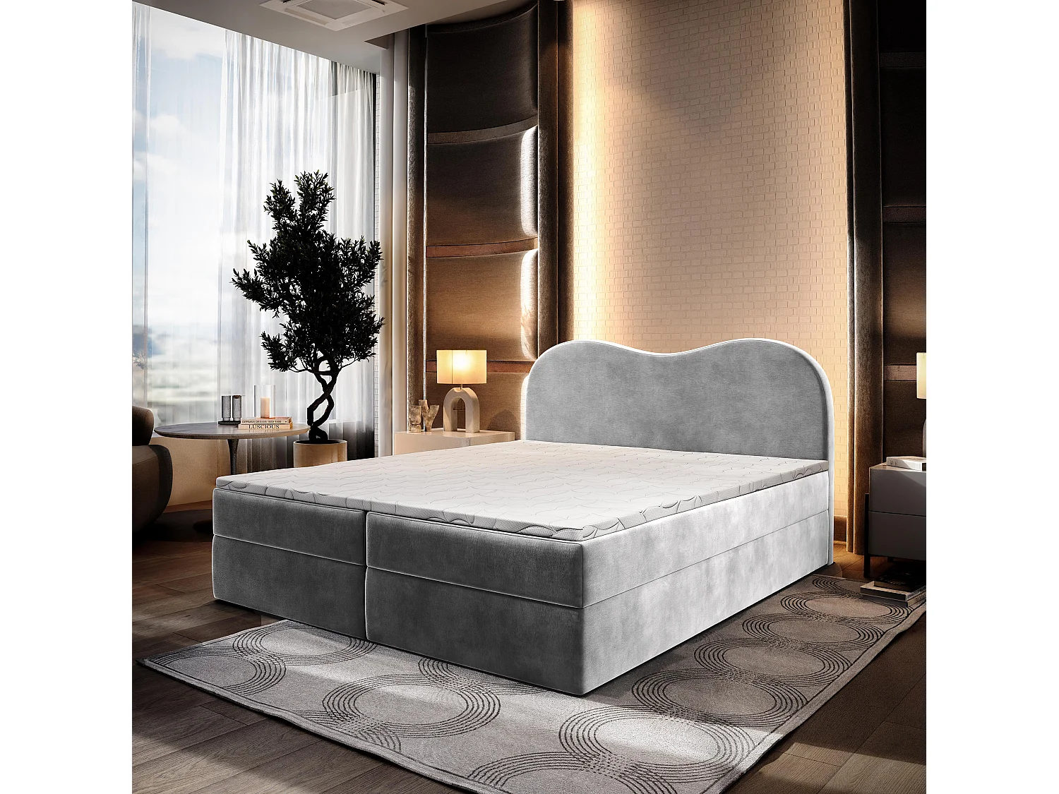 Boxspringbed FLUVIA 140x200 cm Set met hoofdbord, bedbodem en matras, Lichtgrijs