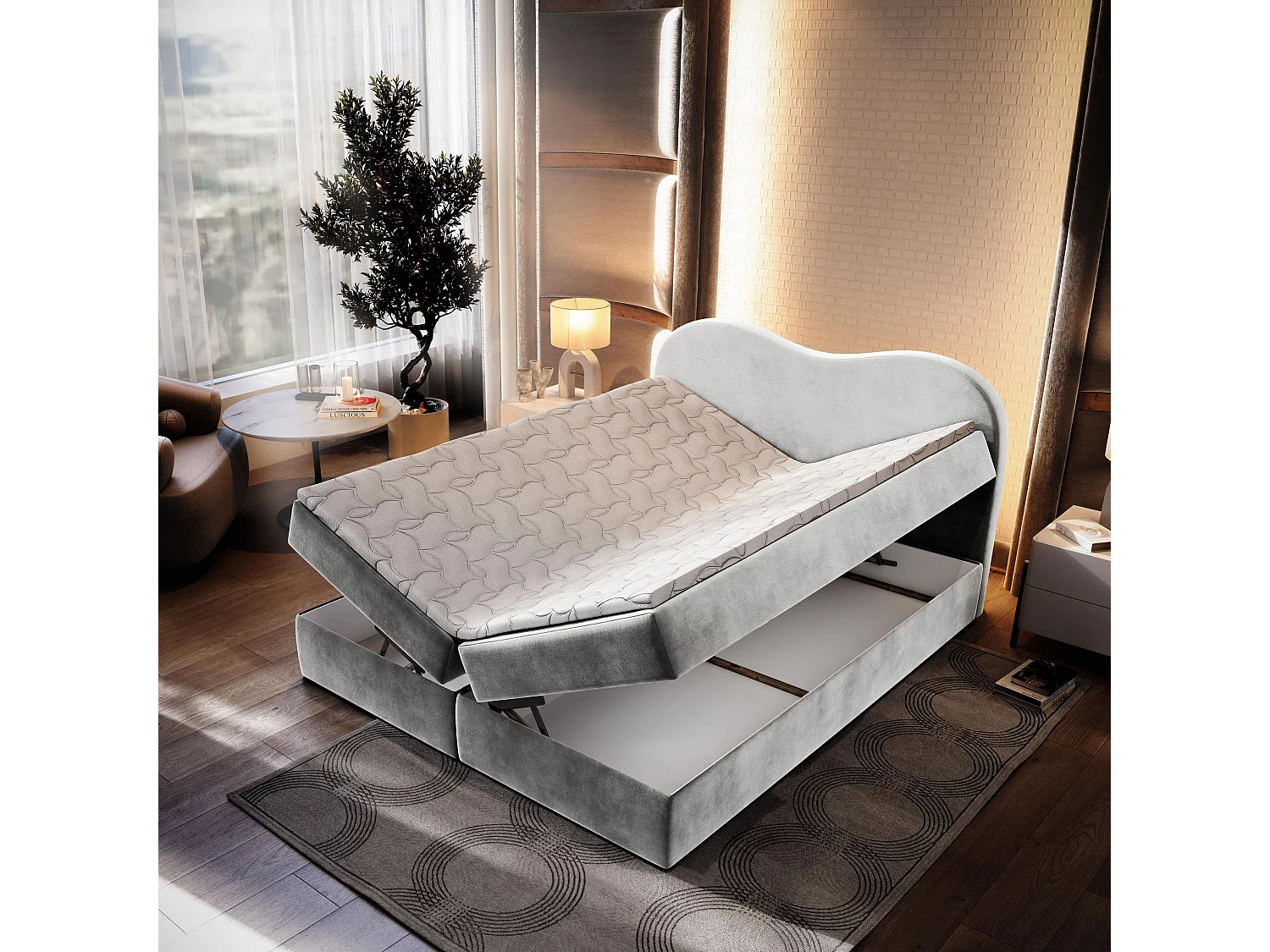 Boxspringbed FLUVIA 140x200 cm Set met hoofdbord, bedbodem en matras, Lichtgrijs
