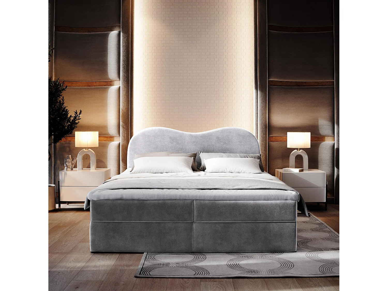 Boxspringbed FLUVIA 140x200 cm Set met hoofdbord, bedbodem en matras, Lichtgrijs