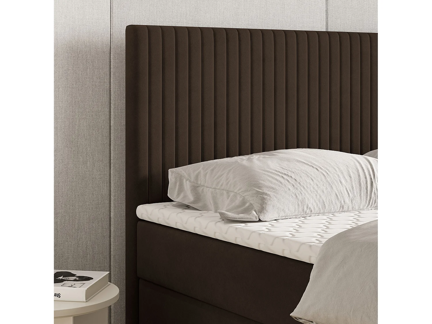 Lit continental TERVAN, 160x200 cm, Tissu pelucheux, Marron
