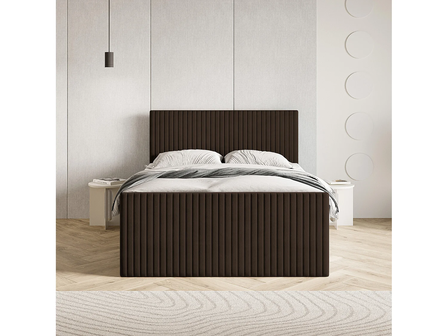Lit continental TERVAN, 160x200 cm, Tissu pelucheux, Marron