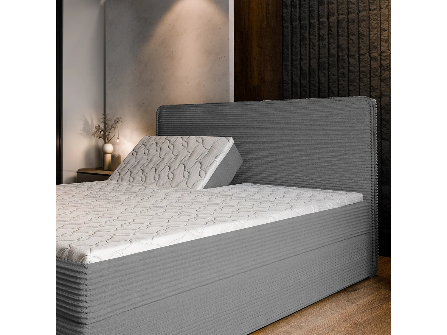 Lit continental ASTOR, 180x200 cm, Tissu en velours côtelé, Jaune