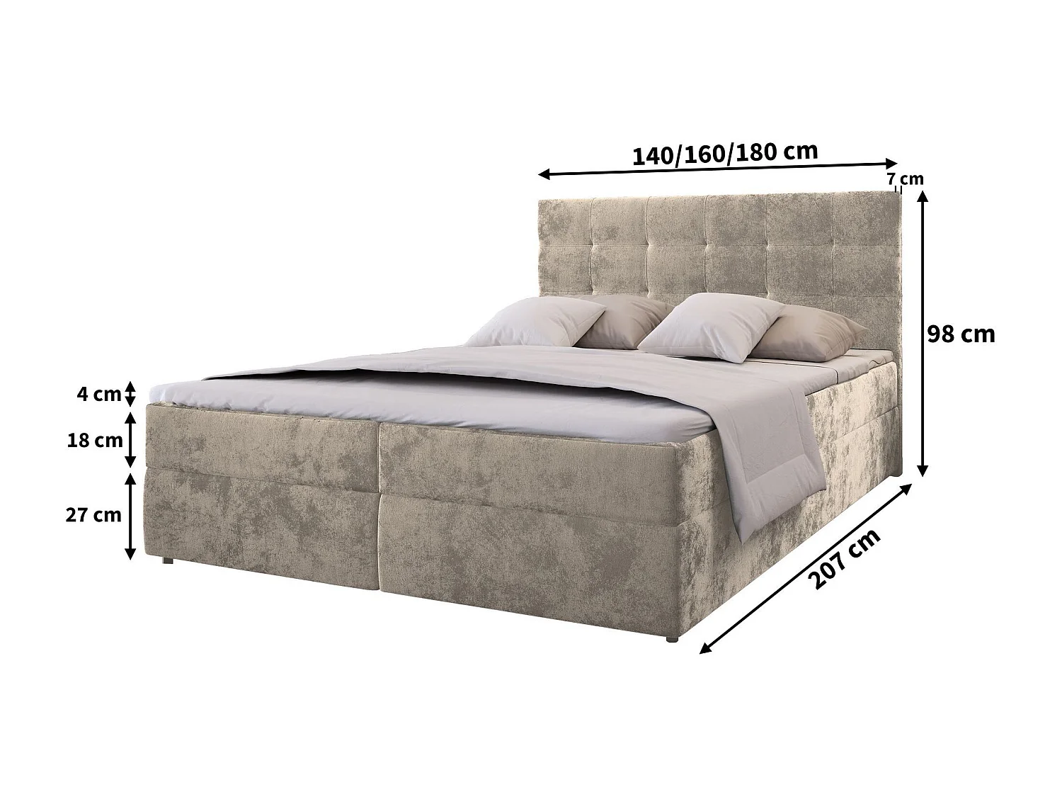 Boxspringbed GLOS 160x200 cm Set met hoofdbord, bedbodem en matras, Blauw