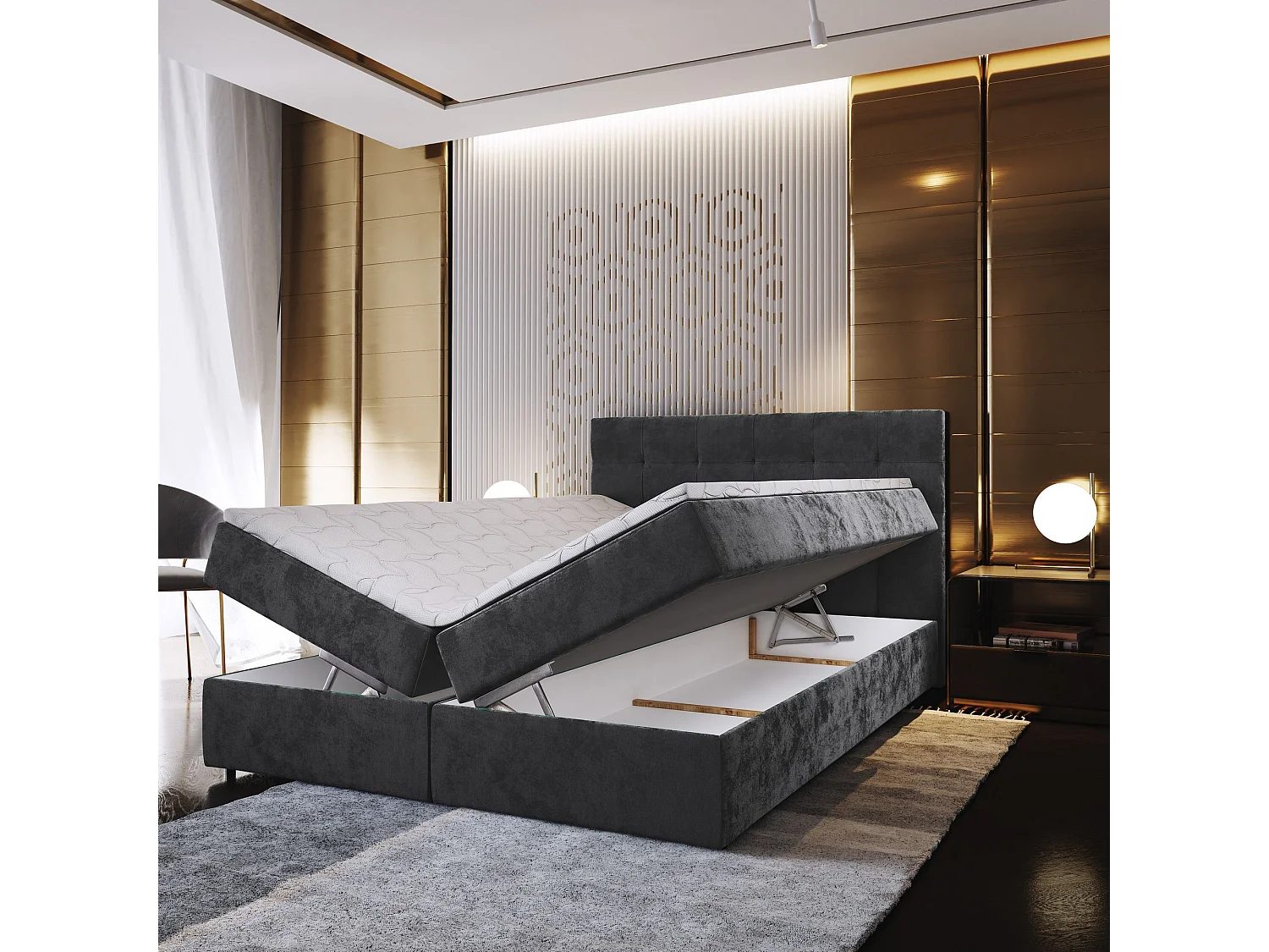 Boxspringbed GLOS 160x200 cm Set met hoofdbord, bedbodem en matras, Blauw